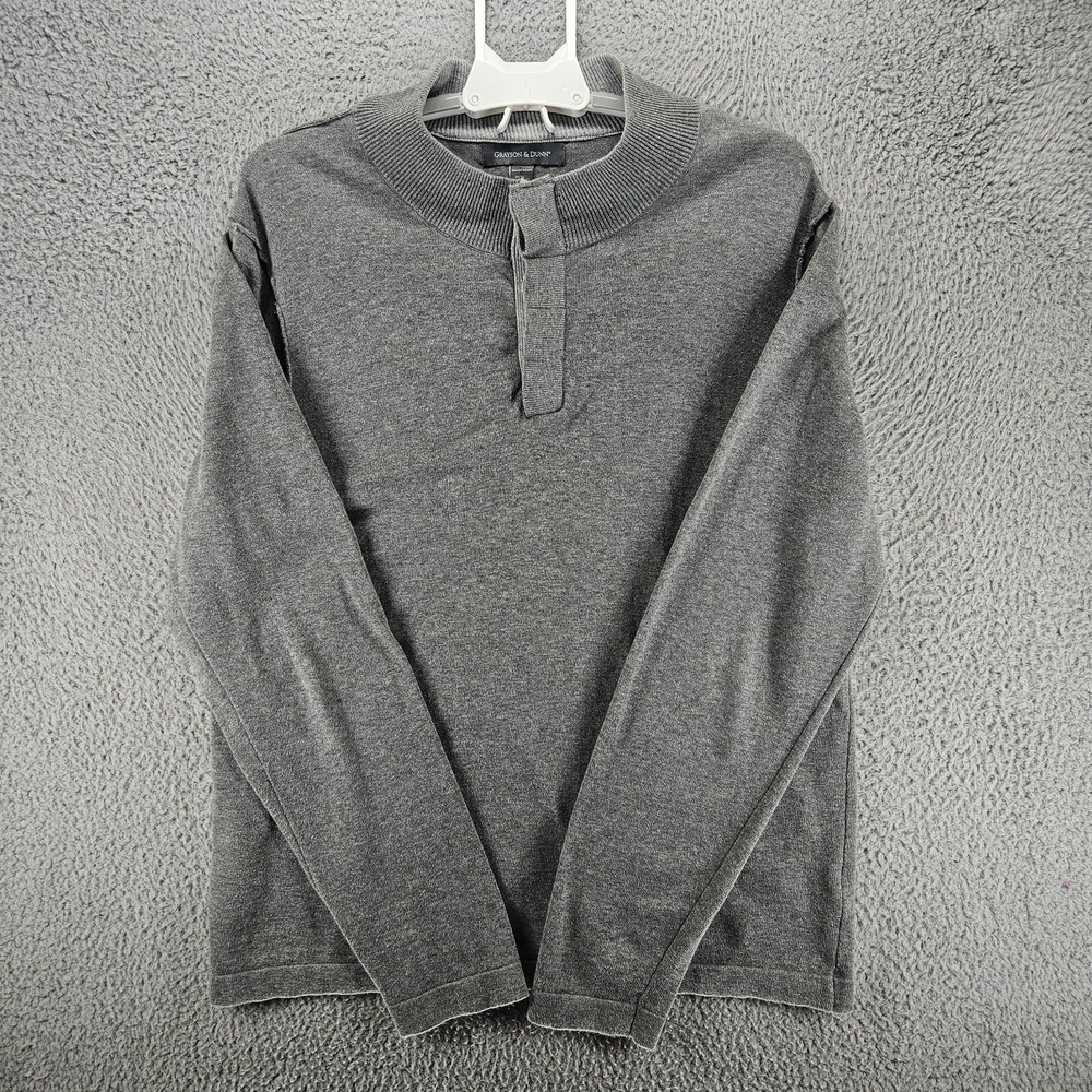 Grayson & Dunn Mens XL Grey Mock Neck Button Placket Long Sleeve Knit Sweater